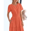 image:imageBTFBM Womens Summer 2026 Casual Midi Maxi Dresses Lightweight Short Sleeve V Neck Elastic Waist Boho Beach Dress PocketsOrange