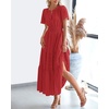 image:imageBTFBM Womens Summer 2026 Casual Midi Maxi Dresses Lightweight Short Sleeve V Neck Elastic Waist Boho Beach Dress PocketsRed