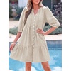 image:imageBTFBM Womens Summer Dresses 2026 Striped Mini Dress Half Sleeve Button Down Casual Flowy Beach Vacation Outfits PocketsBrown