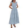 image:imageBTFBM Womens Summer Maxi Dress 2026 Spring Boho Vacation Ruffle Flutter Short Sleeve A Line Tiered Flowy Dresses PocketsBlue Grey
