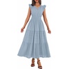 image:imageBTFBM Womens Summer Maxi Dress 2026 Spring Boho Vacation Ruffle Flutter Short Sleeve A Line Tiered Flowy Dresses PocketsBlue Grey