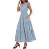 image:imageBTFBM Womens Summer Maxi Dress 2026 Spring Boho Vacation Ruffle Flutter Short Sleeve A Line Tiered Flowy Dresses PocketsBlue Grey
