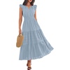 image:imageBTFBM Womens Summer Maxi Dress 2026 Spring Boho Vacation Ruffle Flutter Short Sleeve A Line Tiered Flowy Dresses PocketsBlue Grey