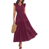 image:imageBTFBM Womens Summer Maxi Dress 2026 Spring Boho Vacation Ruffle Flutter Short Sleeve A Line Tiered Flowy Dresses PocketsBurgundy