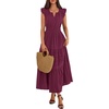 image:imageBTFBM Womens Summer Maxi Dress 2026 Spring Boho Vacation Ruffle Flutter Short Sleeve A Line Tiered Flowy Dresses PocketsBurgundy