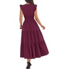 image:imageBTFBM Womens Summer Maxi Dress 2026 Spring Boho Vacation Ruffle Flutter Short Sleeve A Line Tiered Flowy Dresses PocketsBurgundy