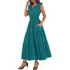 image:imageBTFBM Womens Summer Maxi Dress 2026 Spring Boho Vacation Ruffle Flutter Short Sleeve A Line Tiered Flowy Dresses PocketsMalachite Green