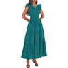 image:imageBTFBM Womens Summer Maxi Dress 2026 Spring Boho Vacation Ruffle Flutter Short Sleeve A Line Tiered Flowy Dresses PocketsMalachite Green