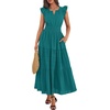 image:imageBTFBM Womens Summer Maxi Dress 2026 Spring Boho Vacation Ruffle Flutter Short Sleeve A Line Tiered Flowy Dresses PocketsMalachite Green