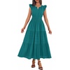 image:imageBTFBM Womens Summer Maxi Dress 2026 Spring Boho Vacation Ruffle Flutter Short Sleeve A Line Tiered Flowy Dresses PocketsMalachite Green