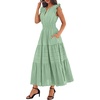 image:imageBTFBM Womens Summer Maxi Dress 2026 Spring Boho Vacation Ruffle Flutter Short Sleeve A Line Tiered Flowy Dresses PocketsSage Green