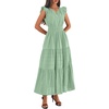 image:imageBTFBM Womens Summer Maxi Dress 2026 Spring Boho Vacation Ruffle Flutter Short Sleeve A Line Tiered Flowy Dresses PocketsSage Green