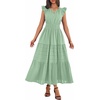 image:imageBTFBM Womens Summer Maxi Dress 2026 Spring Boho Vacation Ruffle Flutter Short Sleeve A Line Tiered Flowy Dresses PocketsSage Green