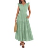 image:imageBTFBM Womens Summer Maxi Dress 2026 Spring Boho Vacation Ruffle Flutter Short Sleeve A Line Tiered Flowy Dresses PocketsSage Green