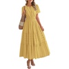 image:imageBTFBM Womens Summer 2026 Casual Midi Maxi Dresses Lightweight Short Sleeve V Neck Elastic Waist Boho Beach Dress PocketsYellow