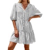 image:imageBTFBM Womens Summer Dresses 2026 Striped Mini Dress Half Sleeve Button Down Casual Flowy Beach Vacation Outfits PocketsBlack
