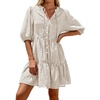 image:imageBTFBM Womens Summer Dresses 2026 Striped Mini Dress Half Sleeve Button Down Casual Flowy Beach Vacation Outfits PocketsBrown