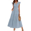 image:imageBTFBM Womens Summer Maxi Dress 2026 Spring Boho Vacation Ruffle Flutter Short Sleeve A Line Tiered Flowy Dresses PocketsBlue Grey