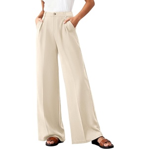 image:imageBTFBM Womens Wide Leg Palazzo Pants Button High Waisted with Pockets Casual Work Summer Outfits Trendy Business 2026Beige
