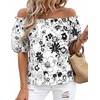 image:imageBTFBM Off The Shoulder Boho Tops for Women 2026 Summer Spring Short Sleeve Floral Loose Resort Beach Vacation ClothesFloral White