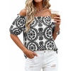 image:imageBTFBM Off The Shoulder Boho Tops for Women 2026 Summer Spring Short Sleeve Floral Loose Resort Beach Vacation ClothesFloral White Black