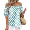 image:imageBTFBM Off The Shoulder Boho Tops for Women 2026 Summer Spring Short Sleeve Floral Loose Resort Beach Vacation ClothesFloral White Blue Green