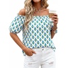 image:imageBTFBM Off The Shoulder Boho Tops for Women 2026 Summer Spring Short Sleeve Floral Loose Resort Beach Vacation ClothesFloral White Blue Green