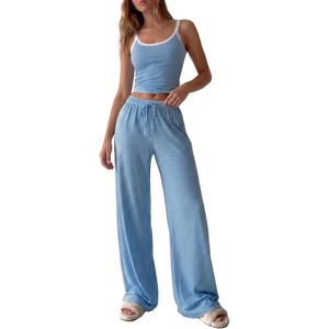 image:imageBTFBM Lounge Sets For Women 2026 Striped 2 Piece Pajama Sets Spaghetti Strap Tops Wide Leg Pants Beach Vacation OutfitsStriped Blue White