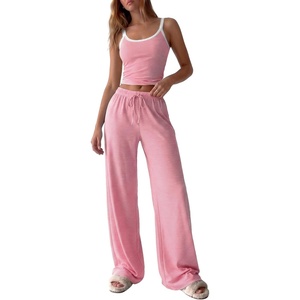 image:imageBTFBM Lounge Sets For Women 2026 Striped 2 Piece Pajama Sets Spaghetti Strap Tops Wide Leg Pants Beach Vacation OutfitsStriped Pink White