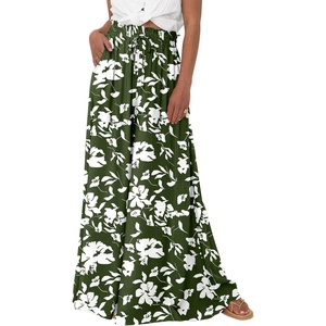 image:imageBTFBM Wide Leg Palazzo Pants for Women 2026 Summer Spring Casual High Waisted Flowy Trousers Boho Beach Vacation OutfitsPrint Army Green White