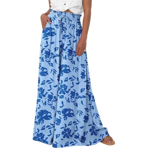image:imageBTFBM Wide Leg Palazzo Pants for Women 2026 Summer Spring Casual High Waisted Flowy Trousers Boho Beach Vacation OutfitsPrint Blue