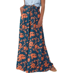 image:imageBTFBM Wide Leg Palazzo Pants for Women 2026 Summer Spring Casual High Waisted Flowy Trousers Boho Beach Vacation OutfitsPrint Dark Blue Orange
