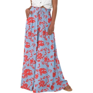 image:imageBTFBM Wide Leg Palazzo Pants for Women 2026 Summer Spring Casual High Waisted Flowy Trousers Boho Beach Vacation OutfitsPrint Light Blue Red