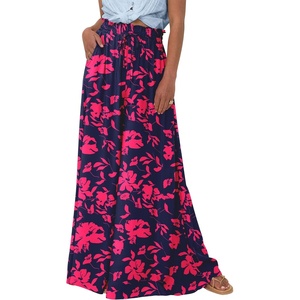 image:imageBTFBM Wide Leg Palazzo Pants for Women 2026 Summer Spring Casual High Waisted Flowy Trousers Boho Beach Vacation OutfitsPrint Navy Rose Red