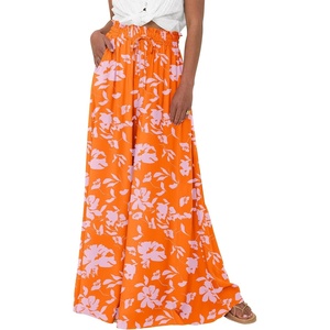 image:imageBTFBM Wide Leg Palazzo Pants for Women 2026 Summer Spring Casual High Waisted Flowy Trousers Boho Beach Vacation OutfitsPrint Orange