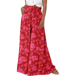 image:imageBTFBM Wide Leg Palazzo Pants for Women 2026 Summer Spring Casual High Waisted Flowy Trousers Boho Beach Vacation OutfitsPrint Red