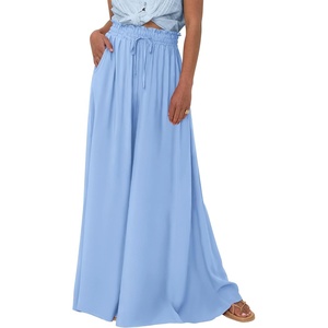 image:imageBTFBM Wide Leg Palazzo Pants for Women 2026 Summer Spring Casual High Waisted Flowy Trousers Boho Beach Vacation OutfitsSolid Blue