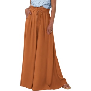 image:imageBTFBM Wide Leg Palazzo Pants for Women 2026 Summer Spring Casual High Waisted Flowy Trousers Boho Beach Vacation OutfitsSolid Brown