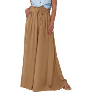 image:imageBTFBM Wide Leg Palazzo Pants for Women 2026 Summer Spring Casual High Waisted Flowy Trousers Boho Beach Vacation OutfitsSolid Khaki