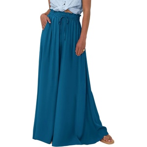 image:imageBTFBM Wide Leg Palazzo Pants for Women 2026 Summer Spring Casual High Waisted Flowy Trousers Boho Beach Vacation OutfitsSolid Lake Blue