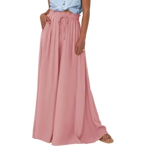 image:imageBTFBM Wide Leg Palazzo Pants for Women 2026 Summer Spring Casual High Waisted Flowy Trousers Boho Beach Vacation OutfitsSolid Pink