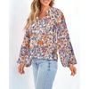 image:imageBTFBM Blouses for Women Dressy Casual Floral Summer Boho Tops V Neck Lightweight Long Sleeve Shirts Spring Clothes 2026Multicolor Dark Blue
