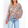 image:imageBTFBM Blouses for Women Dressy Casual Floral Summer Boho Tops V Neck Lightweight Long Sleeve Shirts Spring Clothes 2026Multicolor Dark Blue