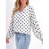 image:imageBTFBM Blouses for Women Dressy Casual Floral Summer Boho Tops V Neck Lightweight Long Sleeve Shirts Spring Clothes 2026Polka Dot White Black