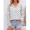 image:imageBTFBM Blouses for Women Dressy Casual Floral Summer Boho Tops V Neck Lightweight Long Sleeve Shirts Spring Clothes 2026Polka Dot White Black