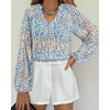 image:imageBTFBM Blouses for Women Dressy Casual Floral Summer Boho Tops V Neck Lightweight Long Sleeve Shirts Spring Clothes 2026Print Blue White