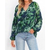 image:imageBTFBM Blouses for Women Dressy Casual Floral Summer Boho Tops V Neck Lightweight Long Sleeve Shirts Spring Clothes 2026Print Green