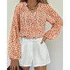 image:imageBTFBM Blouses for Women Dressy Casual Floral Summer Boho Tops V Neck Lightweight Long Sleeve Shirts Spring Clothes 2026Print Orange