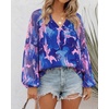 image:imageBTFBM Blouses for Women Dressy Casual Floral Summer Boho Tops V Neck Lightweight Long Sleeve Shirts Spring Clothes 2026Print Royal Blue