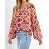 image:imageBTFBM Blouses for Women Dressy Casual Floral Summer Boho Tops V Neck Lightweight Long Sleeve Shirts Spring Clothes 2026Red Flower Orange